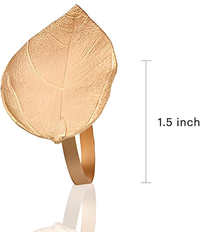 Decozen Set of 8 Gold Napkin Rings in Leaf Design, Festive, Table Decor Setting for Holiday, Wedding, Birthday, Kitchen, Home Decor, Housewarming Gift - Thanksgiving & Christmas Gift Decoration