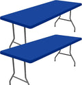 Spandex 6 Foot Rectangle Table Cloth 2 Pack, Elastic Fitted Tablecloths for Picnic, Stretch Washable Patio Table Cover for Outdoor, Camping, Banquet and Parties (Blue, 36"x72")