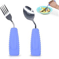 Adaptive Utensils for Hand Tremors,Weighted Utensils with Non-Slip Handle to Easy Grip for Elderly Use(Right Hand 1 pc Fork+1 pc Spoon=2 pcs, Purple)