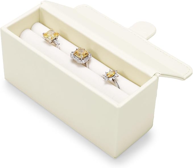 Oirlv Travel Rings Storage Box in Off-White, Minimalist Leather & Velvet Portable Organizer Case, Compact Jewelry Holder for Neutral Style, Business Travel & Daily Essentials (Scandinavian Design)