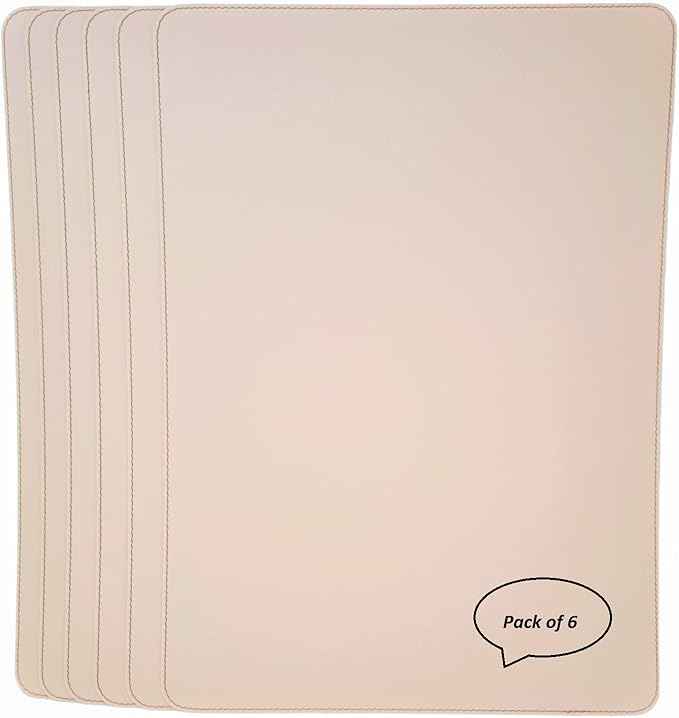 Nikalaz Set of 6 Placemats Made of Recycled Leather (18"x13", Creamy White/Beige with Light Pink Nuance)