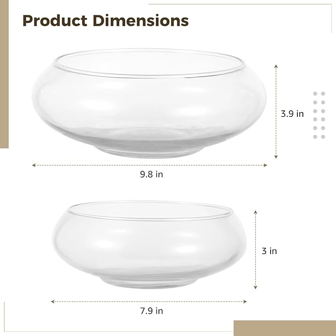 2 PCS Round Glass Vase Bowl, 6"/ 8" Wide Mouth Round Glass Bowls, Succulent Planters, Fish Tank, Bubble Vases, Floral Decor Centerpieces, Flower Pots for Home Decoration (2PCS)