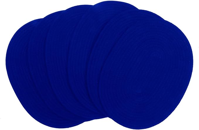 Braided Placemats Set of 6, Cotton Fabric Oval Table Mats Non Slip Washable 16 * 12 inch Oval Place Mats, 6 Pack Blue Woven Placemats