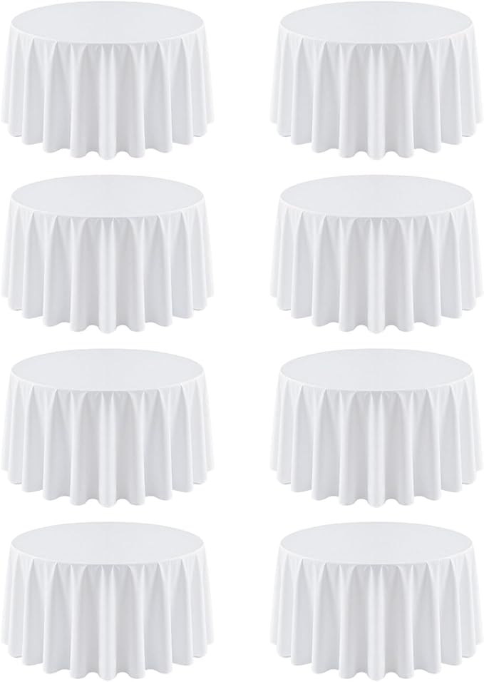 8 Pack Round Tablecloth 108 Inch White Table Cloth for Round Tables, Washable Polyester Tablecloth Stain and Wrinkle Resistant Decorative Table Cover for Wedding Party Dining Banquet