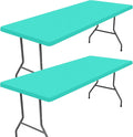 Spandex 8 Foot Rectangle Table Cloth 2 Pack, Elastic Fitted Tablecloths for Picnic, Stretch Washable Patio Table Cover for Outdoor, Camping, Banquet and Parties(Aqua Blue, 30"x96")