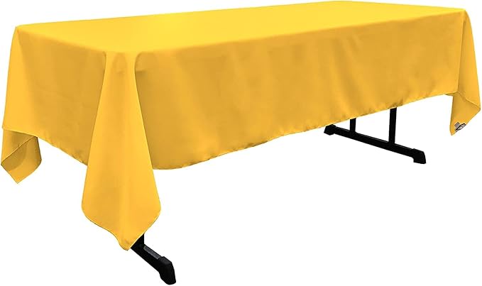 LA Linen Polyester Poplin Washable Rectangular Tablecloth, Stain and Wrinkle Resistant Table Cover 60x120, Fabric Table Cloth for Dinning, Kitchen, Party, Holiday 60 by 120-Inch, Yellow Dark