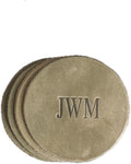 Ox & Pine Personalized Leather Coaster - Sold Individually or in Sets of 4 - Customize Inscription - 100% Full-Grain Leather – 4" Round or 4" Square (Round, Stone Natural, Set of 4 Coasters)