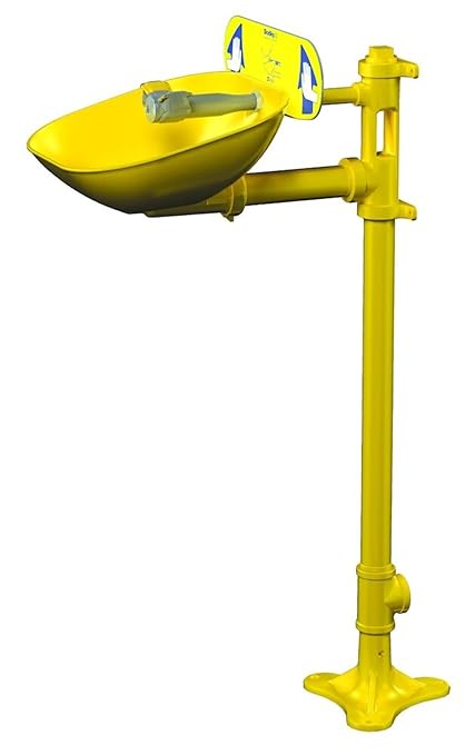 Bradley Halo Pedestal-Mount Eye Wash Unit, with Plastic Bowl, Galvanized Steel Pipe and Fittings, Universal Identification Sign Included, ANSI Compliant