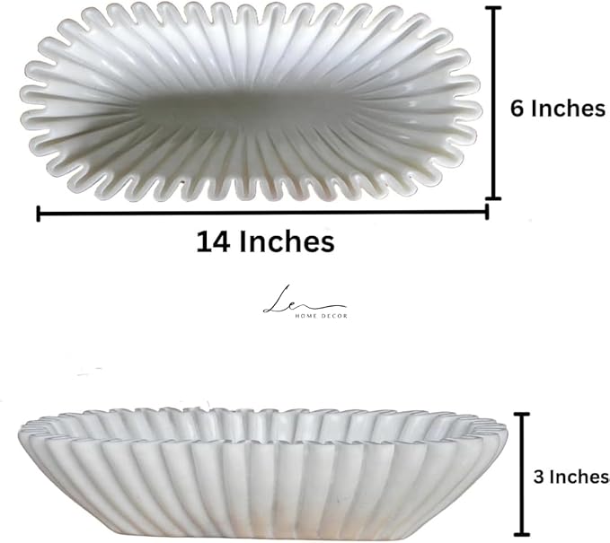 Marble Ruffle Bowls Large Scalloped Decorative Centerpiece, Decorative bowl, White Marble Ripple Bowl, Handmade Scalloped Bowl, House warming gift, Table Decor Bowl 14" White