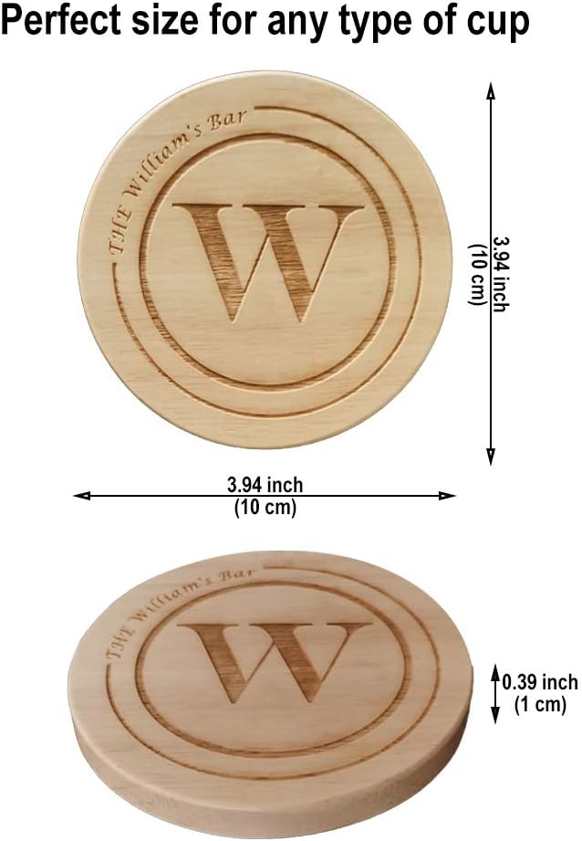 Personalized Wooden Coasters, Custom Engraved Monogram Coasters, Great Gifts for Relatives, Friends or Yourself (Set of 6)