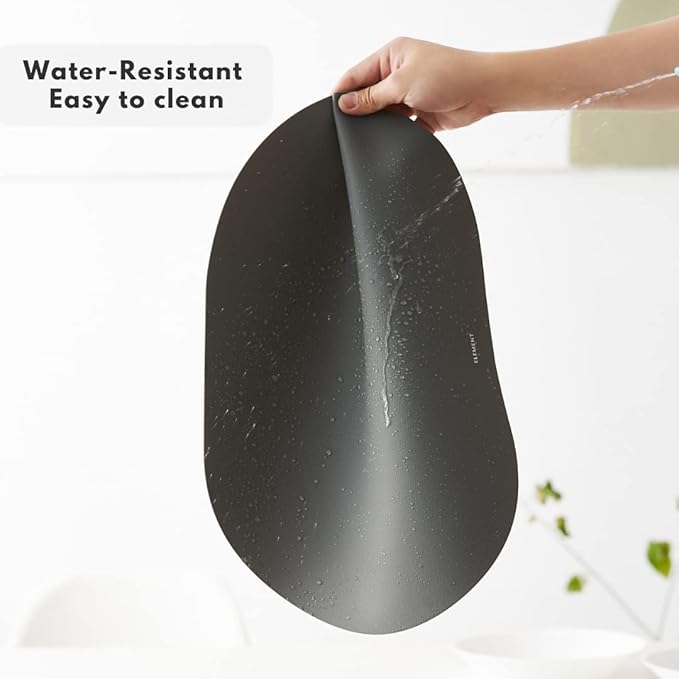 Matt Oval Silicone Placemats Set of 4 with Matching Coasters – Heat Resistant, Waterproof, Easy to Clean Non-Slip Modern Dining Table Mats – Premium Leather Textured Japandi Kitchen Decor