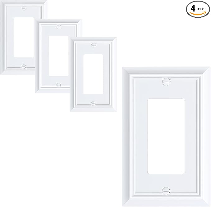 4-Pack Decorator Wall Plate Cover, Pure White Decorative Switch Plates and Outlet Covers, Durable Natural Bamboo Fiber Wall Plates for Electrical Outlets, Receptacle, GFCI Outlet, Dimmer Switch