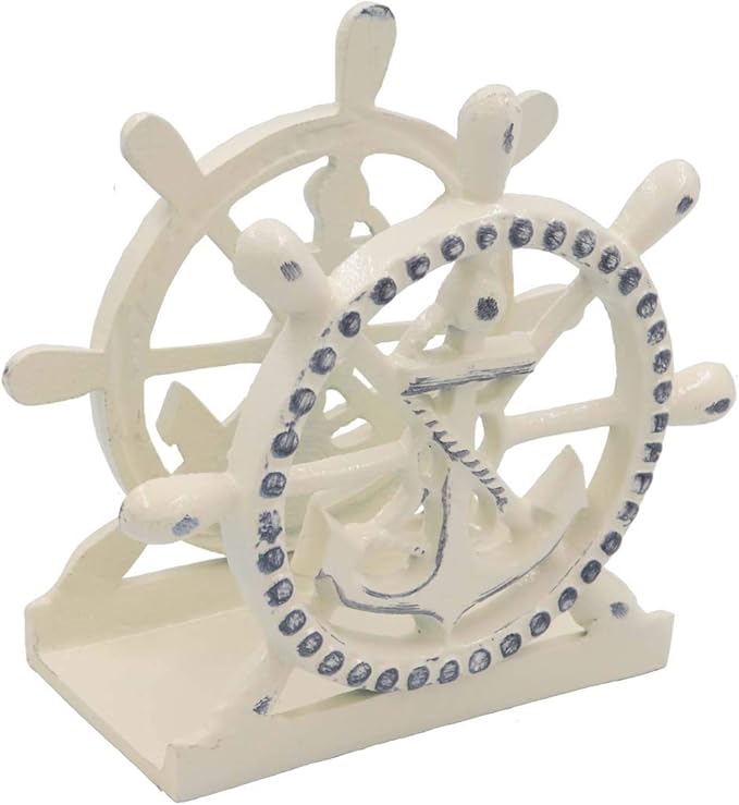 THDC Nautical Napkin Holder, Lunch, Dinner, Nautical Collection Napkin Holder, Made of Metal (Anchor Distressed Ivory)