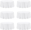 PureFit 6 Pack Round White Table Cloths 90Inch for Round Tables, Stain and Wrinkle Resistant Table Linens for Home Use, Wedding, Party, Banquet and Camping