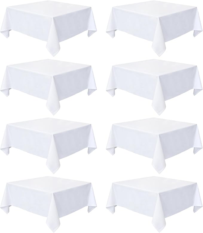 8 Pack White Square Tablecloth 60x60 Washable Polyester Table Cloth for Square or Round Tables, Wrinkle Resistant Fabric Decorative Covers for Dining Party Banquet Buffet and Wedding