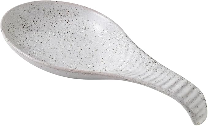 Ceramic Spoon Rest for Stove Top, 9 In, Large Spoon Holder for Kitchen Counter, Farmhouse Porcelain Utensil Rest for Thankgiving Christmas Gift, Dishwasher Safe, Heat-Resistant, Gray Pitting (1 PC)