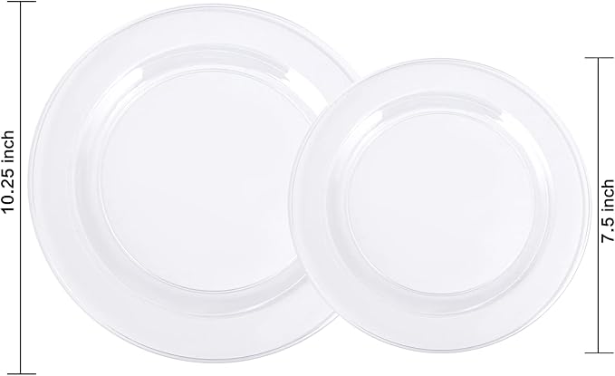 FLOWERCAT 100PCS Clear Plastic Plates - Heavy Duty Clear Disposable Plates for Fall Party/Wedding/Christmas - Include 10inch & 7inch Dinner/Dessert Plates for 50guests