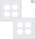 2-Pack Double Duplex Outlet Cover, Pure White Decorative Switch Plates and Outlet Covers for Electrical Outlets, Durable Zinc Alloy Wall Plates, 2 Gang Receptacle Cover, Corrosion Resistant
