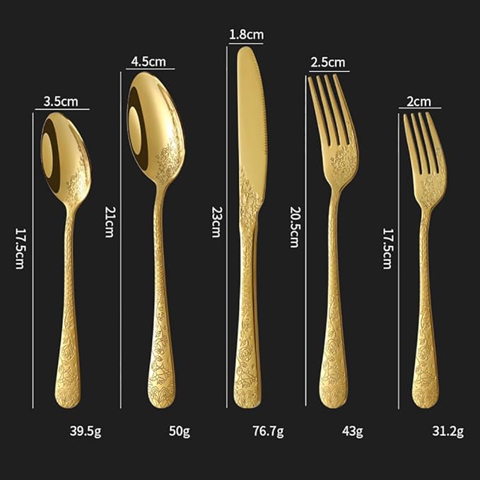 20-piece flowers Gold TWEE Silverware Set for 4, Palace Style Stainless Steel Flatware Cutlery Serving Utensils, Eating Tableware for Home Kitchen Hotel Restaurant, Mirror Polished