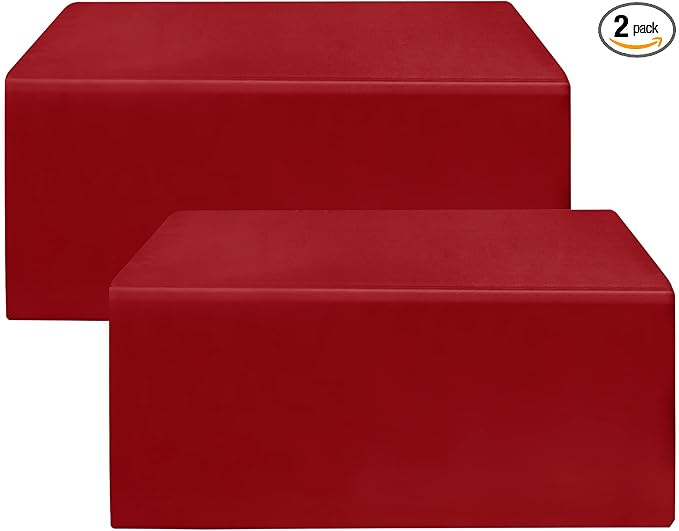 HolidayIdeas 2 Pack Red Fitted Tablecloth for 8ft Tables, 4-Sided Christmas Table Cover for Holiday Markets, Yard Parties, & Gift Tables, Wrinkle-Resistant Washable Xmas Decorations