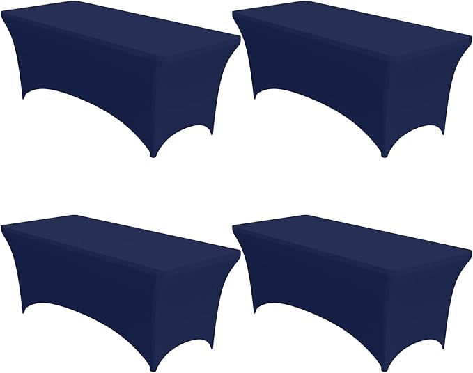 4-Pack Navy Blue Spandex Tablecloths – 72"x30"x30" Stretch Fitted Table Covers for 6ft Rectangle Folding Tables, Wrinkle-Resistant Tablecloth for Wedding, Banquet & Outdoor Events