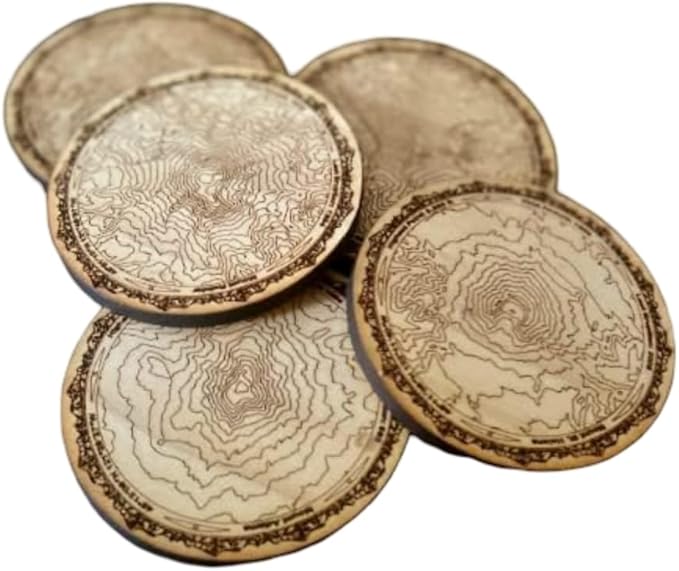 Pacific Northwest Mountains Wooden Coasters | Set of 5 | Topography Coasters Active (Poplar)