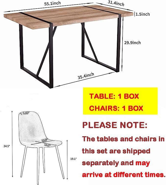 Dining Table Set for 4, Modern 55'' Wood Dining Table Set,Kitchen Table and Chairs Set of 4,Ideal for Kitchen Dining Room