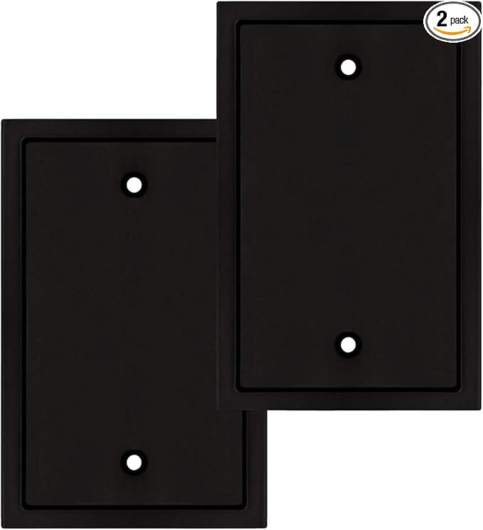 Henne Bery Modern Edge Switch Plate Wall Plate Outlet Cover, Durable Solid Zinc Alloy (Single Blank 2PK, Matte Black)