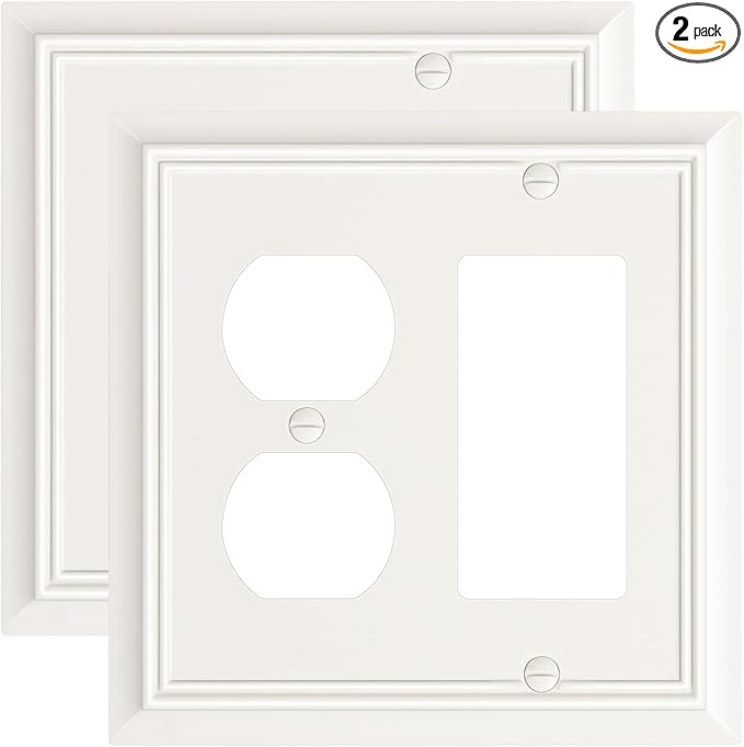 2-Pack Combo Duplex/Decorator Outlet Cover Plate, Light Almond Decorative Switch Plates Covers, Durable Natural Bamboo Fiber Wall Plates for Electrical Outlets, Receptacle, GFCI Outlet, Dimmer Switch