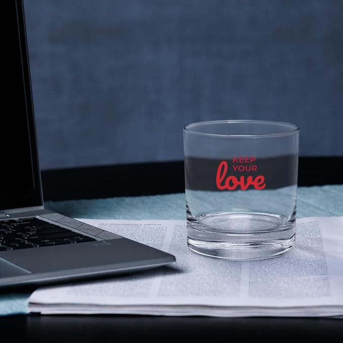Rocks Glass with “Keep Your Love” Design – Premium Whiskey Glass for Cocktails, Bourbon, and Spirits
