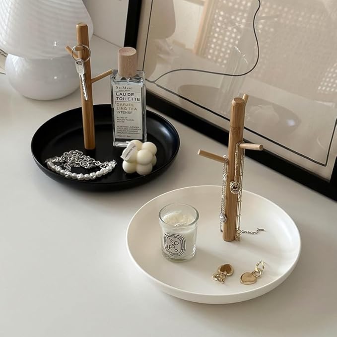 Shinpuru Key Tray & Key Bowl, Jewelry Tray with Wood 3-Tier Hanging Organizer - Multi-Functional Entryway Tray, Perfect for Key Bowl, Ring Holder, Jewelry Dish Organize (White Round)