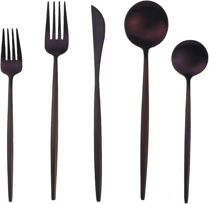 Gugrida 20-Piece 18/10 Stainless Steel Flatware Silverware, Luxury Dinnerware Set Travel Cutlery Tableware Include Knife Fork Spoon Service for 4,Healthy & Eco-Friendly Dishwasher Safe (Purple Matte)
