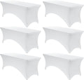 VidaFete Spandex Tablecloth 6 Pack 6FT, Fitted Stretch Table Cover for Rectangle Tables, Wrinkle Resistant and Washable Tablecloths for Outdoor, Picnic, Party, Wedding, Banquet, Birthday, White