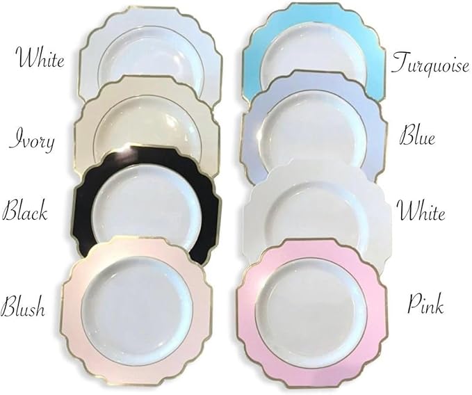 " OCCASIONS " 80 Plates Pack,(40 Guests) Heavyweight Wedding Party Disposable Plastic Plates -40 x 10.5'' Dinner + 40 x 8'' Salad/Dessert Plate (Imperial Aqua/Gold))