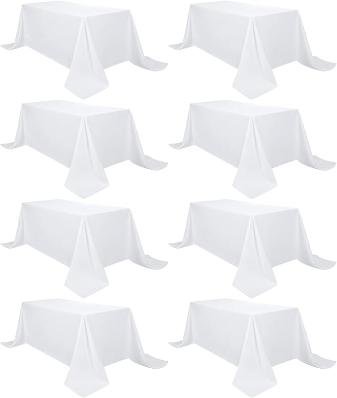 8 Pack White Tablecloth 90 x 156 Inch Rectangular Table Cloth for 8 Foot Rectangle Tables, Wrinkle Resistant Washable Polyester Fabric Table Covers for Wedding Party Banquet Buffet and Camping