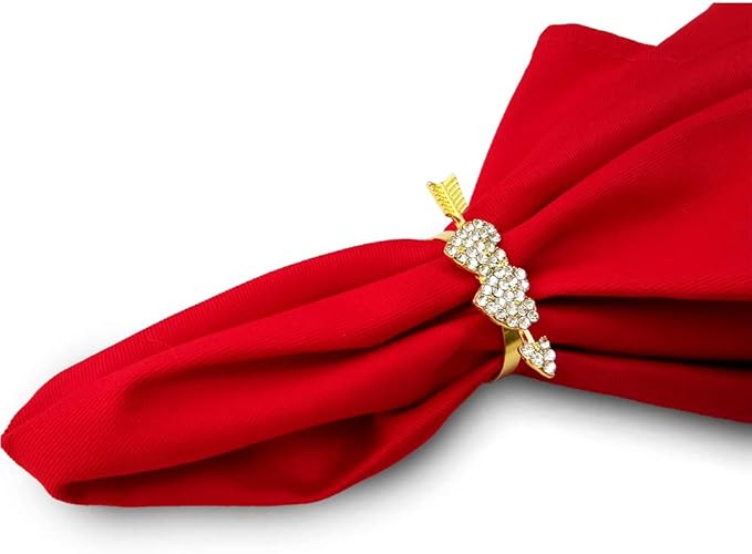 Valentine Napkin Rings Set of 6, Gold Heart Napkin Ring Holders, Diamond Love Napkin Buckles Holder for Valentine's Day, Weddings, Thanksgiving, Parties Table Settings Decor
