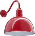 Steel Lighting Co. Hollywood Bowl Light | Outdoor Wall Mounted | 15 inch Bowl Dome | 16 inch Gooseneck | Barn Light Made in America | Red Exterior/White Interior