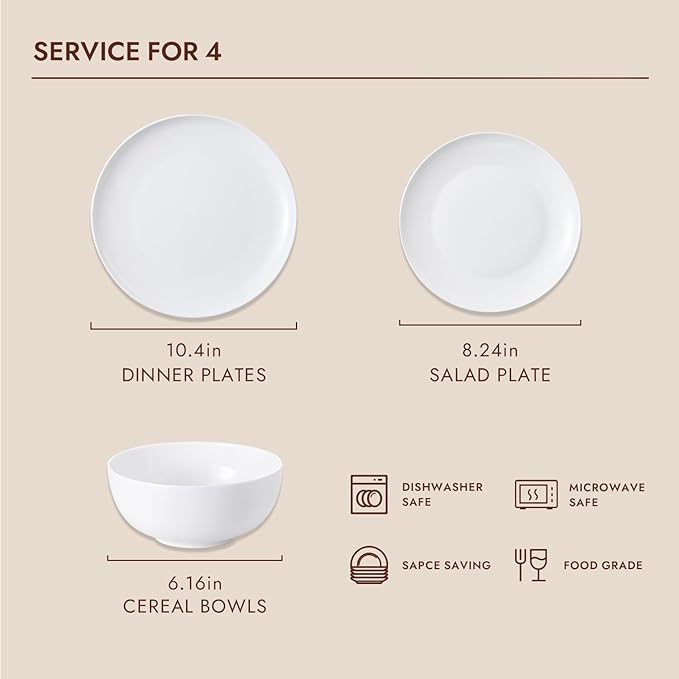 KINGSTONE Bone China Dinnerware Set for 4 with 20 Piece Silverware Set for 4, Dishwasher Safe, Tableware for Daily Use with Elegant Design