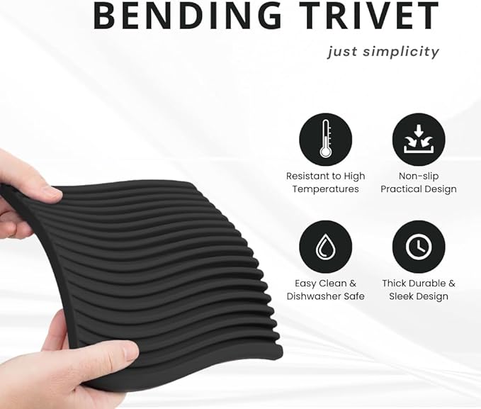 Premium Silicone Trivet Set, Freestanding Bendable Design, Kitchen Decor - Durable & Stylish Heat-Resistant Countertop Protector (Neutral, Set, Wave)