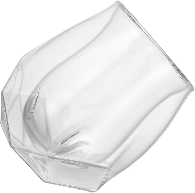 Double Wall Whiskey Glass with Pentagonal Base, Creative Small Tumbler for Home Parties, Ribbed Insulated Glassware for Women and Cocktail Enjoyment