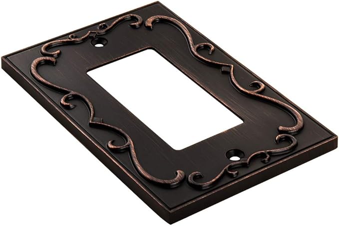 French Cabriole Decorative Wall Plate Switch Plate Outlet Cover (Single Decorator, 2 Pack, Aged Bronze)