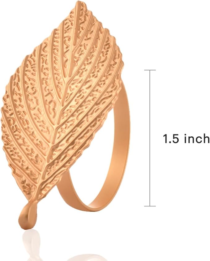 Decozen Set of 16 Gold Napkin Rings in Leaf Design, Festive, Table Decor Setting for Holiday, Wedding, Birthday, Kitchen, Home Decor, Housewarming Gift - Mothers Day Decorations