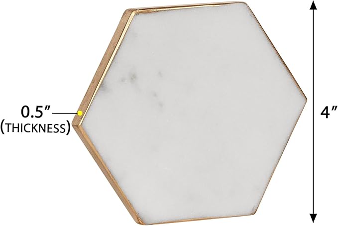 GoCraft Gold Edge Marble Coasters – Set of 6 Hexagon White Stone Coasters for Drinks – Stylish Drinkware Accessories for Wine Glasses, Coffee Mugs & Modern Coffee Table or Bar Decor