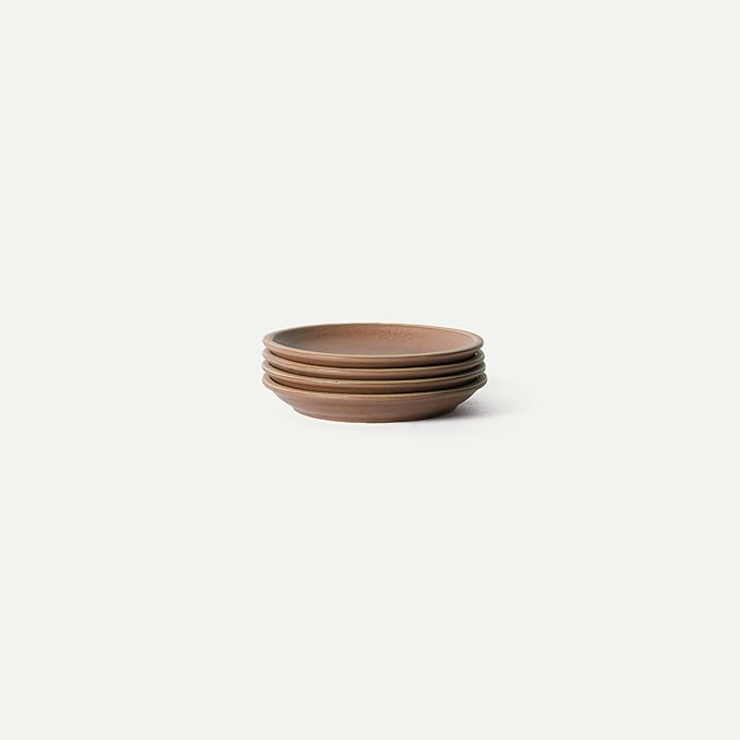 MORA Small Plates Set of 4, 6.5 inch Ceramic Pottery Dessert Plates - Microwave, Oven and Dishwasher Safe - Terracotta