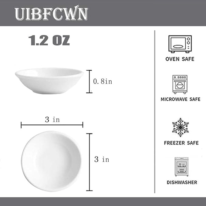 UIBFCWN 5 Pack Ceramic Dipping Bowls, 3 Inch Dipping Sauce Bowls/Dishes, 1.2 oz Soy Sauce Dish, Asian Dipping Dishes for Ketchup, BBQ, Side Dish, Sushi, Condiments, Appetizer
