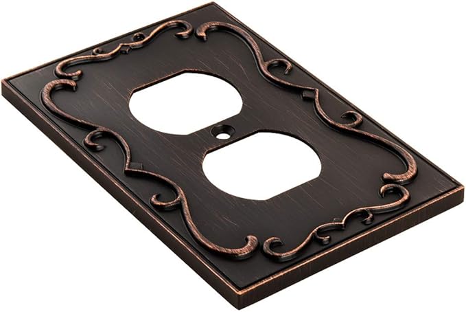 French Cabriole Decorative Wall Plate Switch Plate Outlet Cover (Single Duplex, 2 Pack, Aged Bronze)