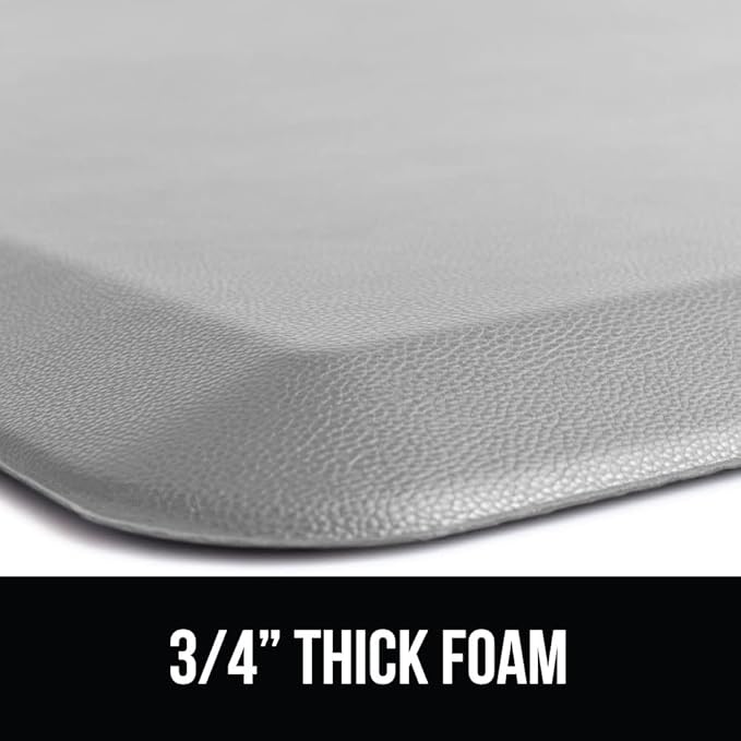 GORILLA GRIP Comfortable Cushioned Kitchen Mats for Floor, 39x20, Waterproof and Stain Resistant Soft Top, 3/4 Inch Thick Ergonomic Standing Desk Anti Fatigue Mat, Foam Supports Feet, Light Gray