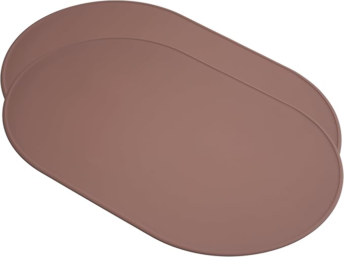 LINE+ARC Waterproof, Stain-Resistant, Heat-Safe Silicone Degrē Placemats (20.5x13, Set of 2 Terracotta) 3mm-High Rim Adults Babies Easy-to-Clean Washable Oval Modern Non-Slip Dining Table Mats