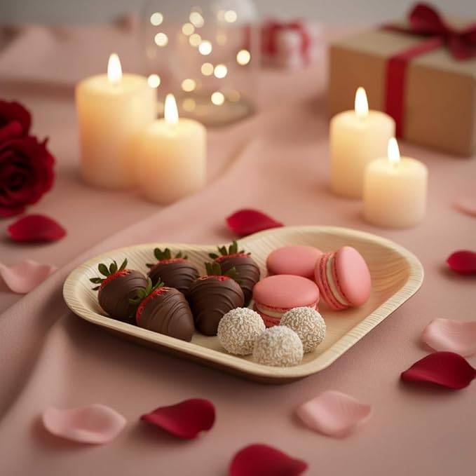 Charity Leaf Disposable Palm Leaf 8" Heart Plates (50 pieces) Bamboo Like Serving Platters, Disposable Boards, Eco-Friendly Dinnerware For Weddings, Catering, Events