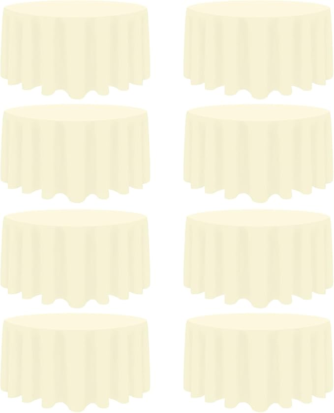 8 Pack Beige Round Tablecloth 120 Inch Beige Table Cloth Stain and Wrinkle Resistant Round Beige Tablecloths Reusable and Washable Polyester Fabric Table Covers for Buffet Wedding Party and Banquet
